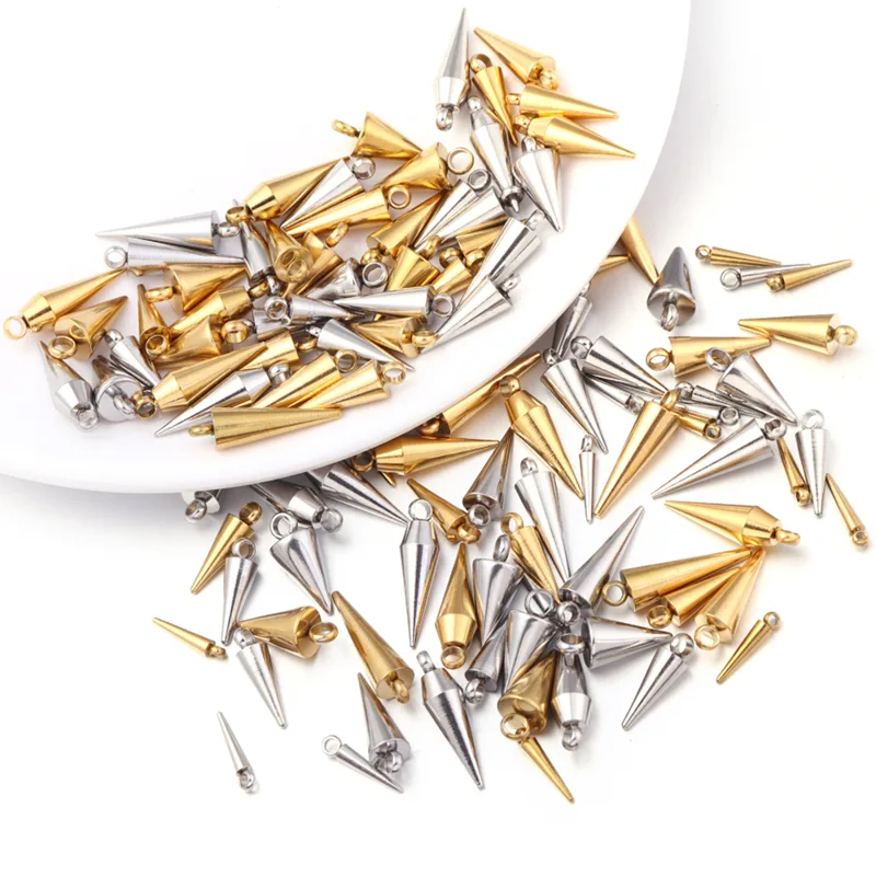 Men Accessories Earrings - 10PCS Stainless Steel Cone Charms Pendants