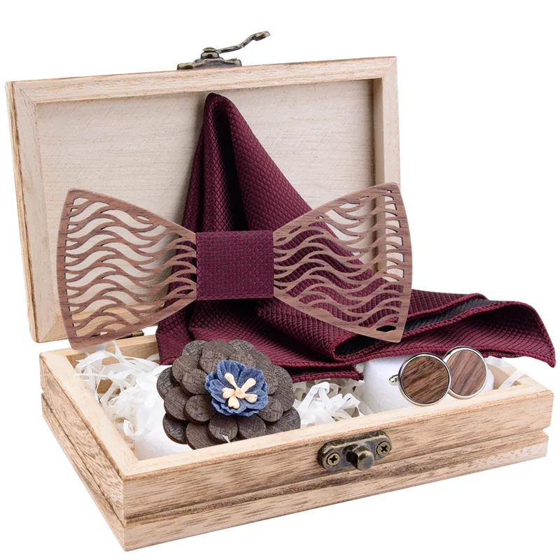 Cufflink Box Set - Flral Mens Wood Bow Tie Set