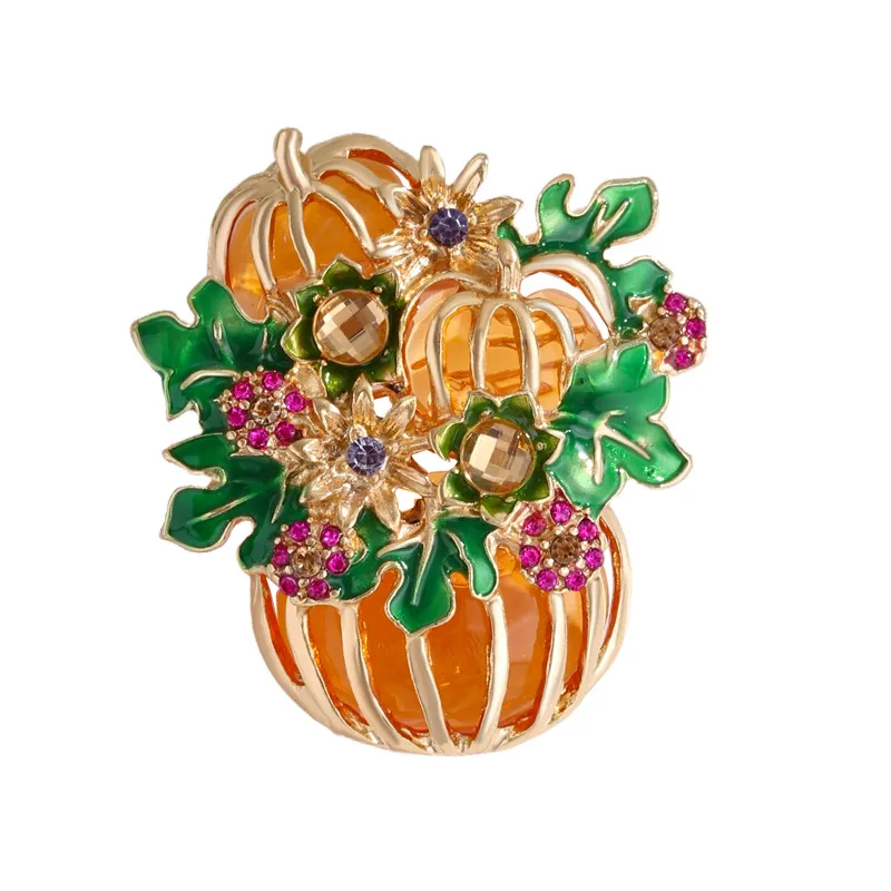 Men Accessories Bouquet - Enamel Pumpkin Flower Bouquet Basket Brooches