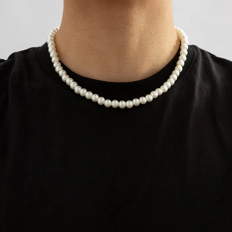 Men Accessories Neck Chain - Simple Imitation-Pearl Beaded Short Choker Necklace