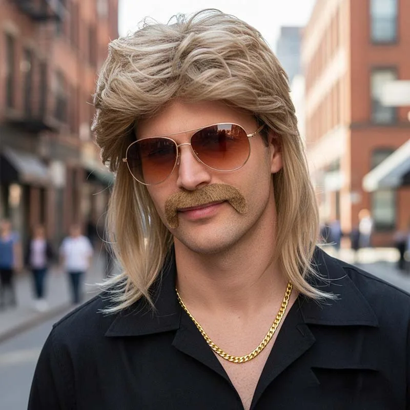 Men'S Accessories In The 80S - 80s Disco Synthetic Wig Set Golden