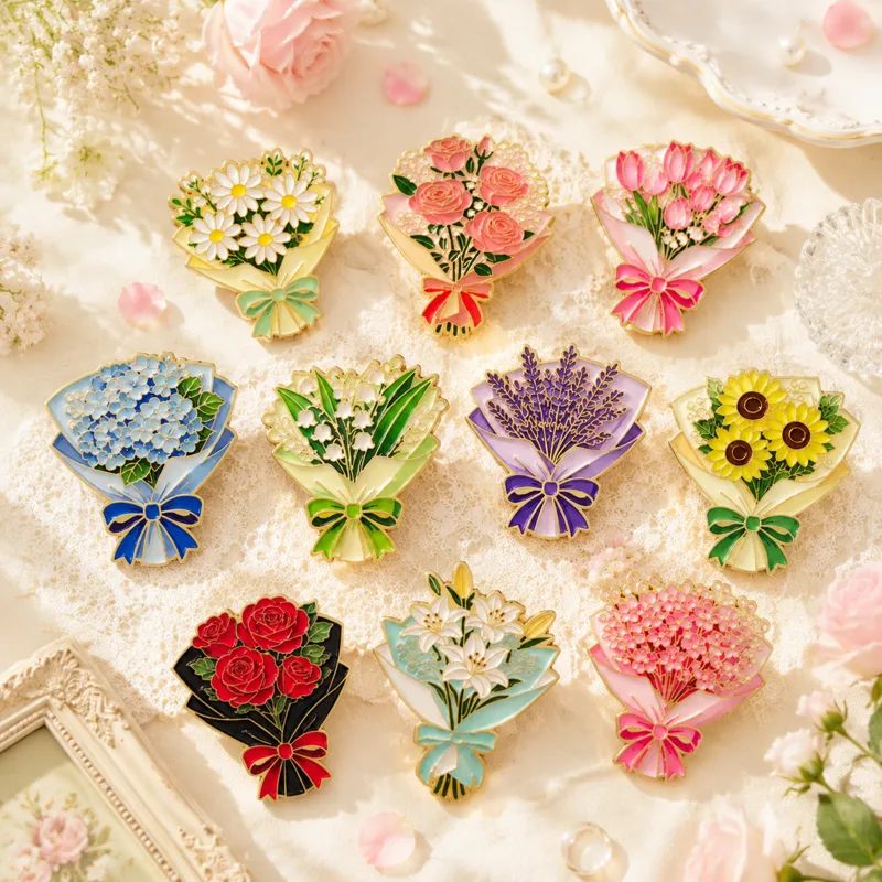 Men Accessories Bouquet - 10pcs Bouquet Flowers Soft Enamel Pins
