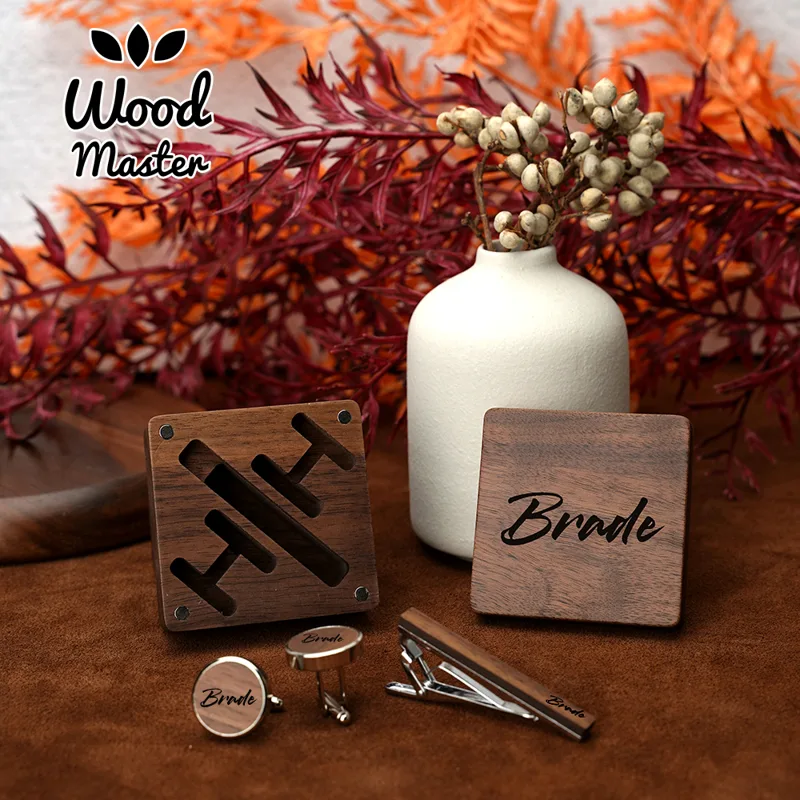 Cufflink Box Set - Custom Engraved Wooden Groom Accessories Set