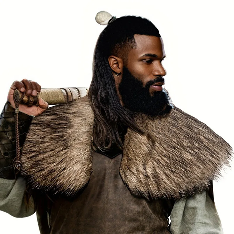 Men'S Viking Accessories - Medieval Faux Fur Collar Fur Shoulder