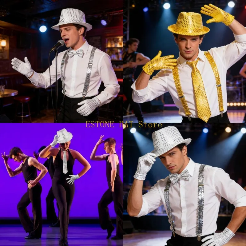 Men'S Accessories In The 80S - 49MF 3/4/5/6Pcs Sequins Dance Star Costume