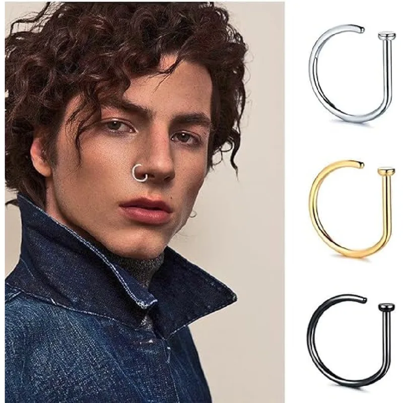 Men Accessories Earrings - 4 Pack Non Piercing D-Shaped Nose