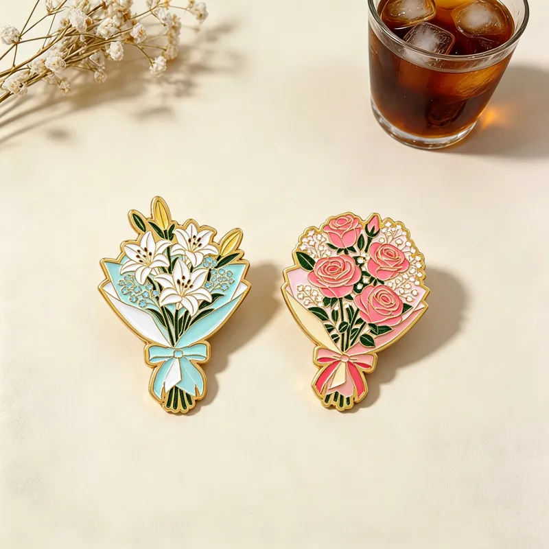 Men Accessories Bouquet - Flower Bouquet Rose Carnations Enamel Pin