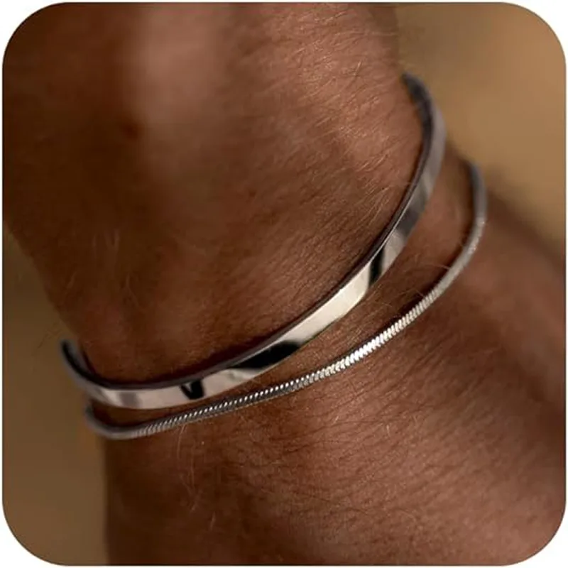 Cufflink Box Set - Stackable Bracelets for Men, 925 Sterling