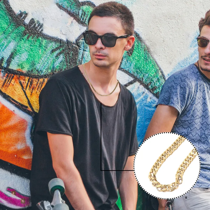 Men Accessories Neck Chain - 1Pcs Golden Double Buckle Chain Fashion