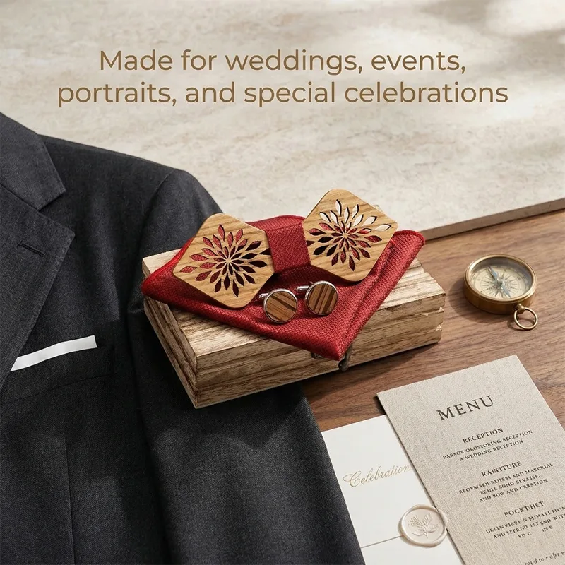 Cufflink Box Set - Wooden Bowtie and Cufflinks Set Sunflower