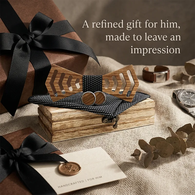 Wooden Bowtie and Cufflinks Se - Cufflink Box Set recension och pris
