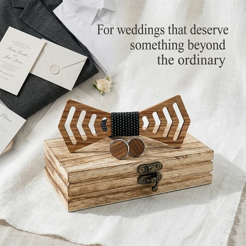 Wooden Bowtie and Cufflinks Se - Cufflink Box Set recension och pris