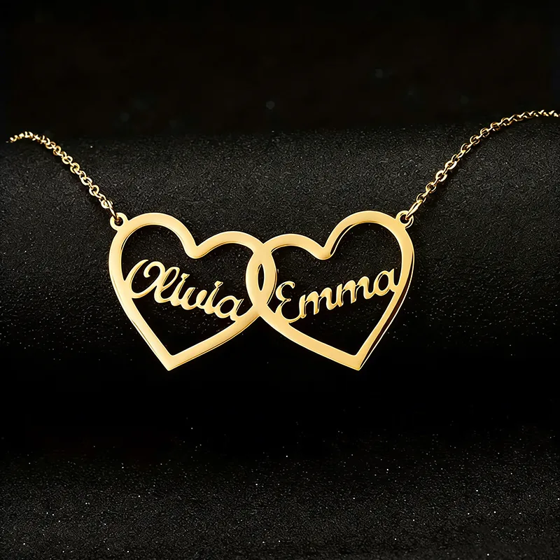 Custom Double Hearts Two Name  - Men Accessories Neck Chain recension och pris