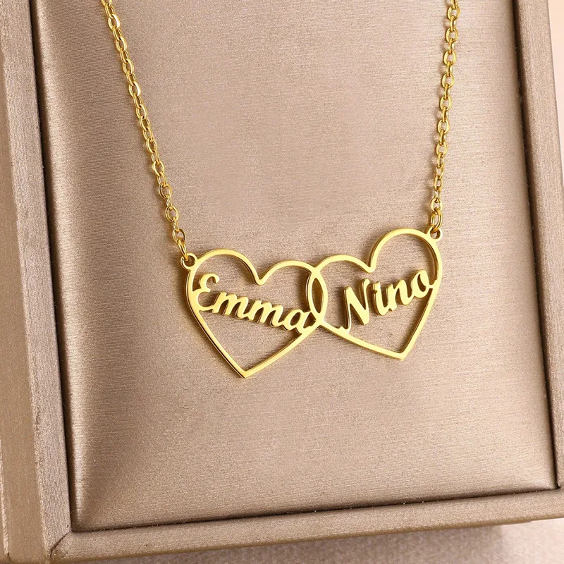 Custom Double Hearts Two Name  - Men Accessories Neck Chain recension och pris