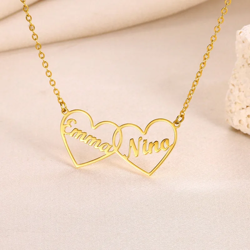 Custom Double Hearts Two Name  - Men Accessories Neck Chain recension och pris