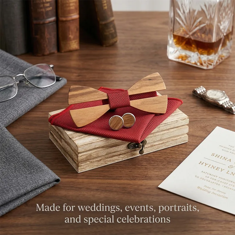 Mens Wooden Bowtie Set Minimal - Cufflink Box Set recension och pris