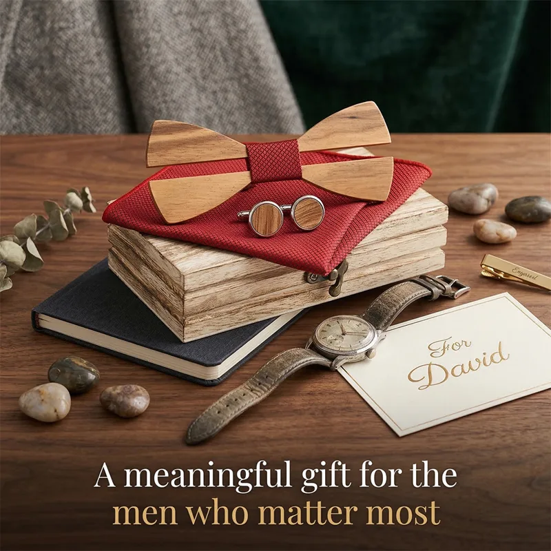 Mens Wooden Bowtie Set Minimal - Cufflink Box Set recension och pris