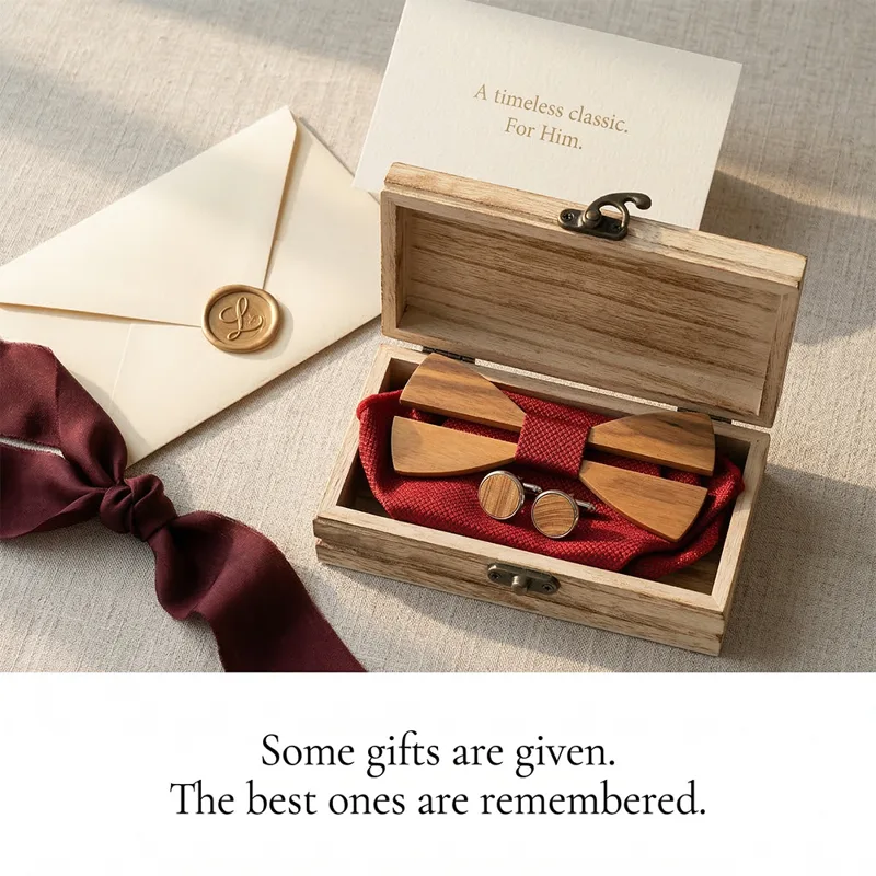 Mens Wooden Bowtie Set Minimal - Cufflink Box Set recension och pris