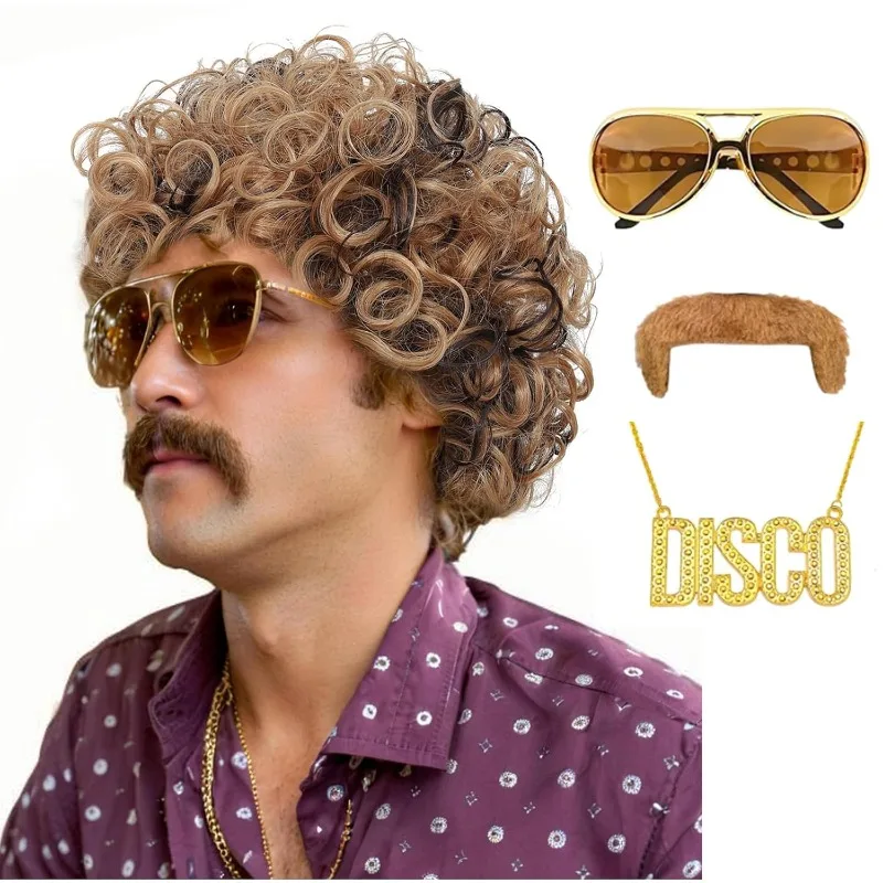 70s 80s Disco Costume Wig Set- - Men'S Accessories In The 80S recension och pris