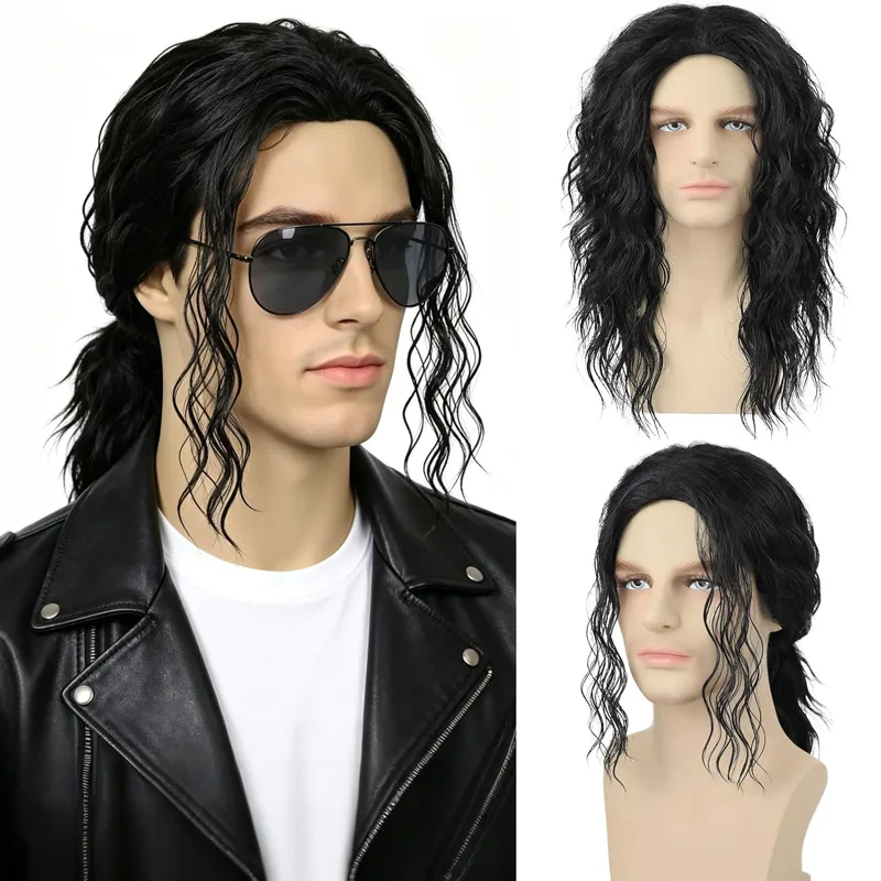Mens Black Curly Wig for Costu - Men'S Accessories In The 80S recension och pris