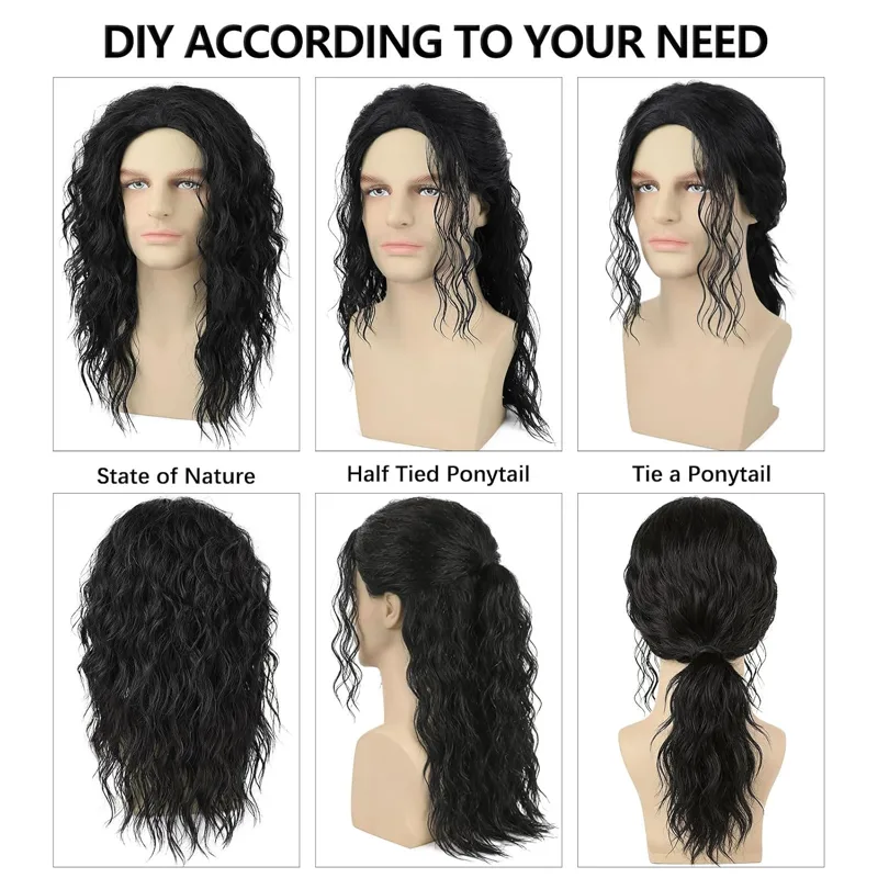 Mens Black Curly Wig for Costu - Men'S Accessories In The 80S recension och pris