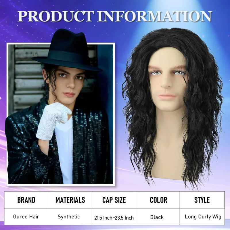 Mens Black Curly Wig for Costu - Men'S Accessories In The 80S recension och pris